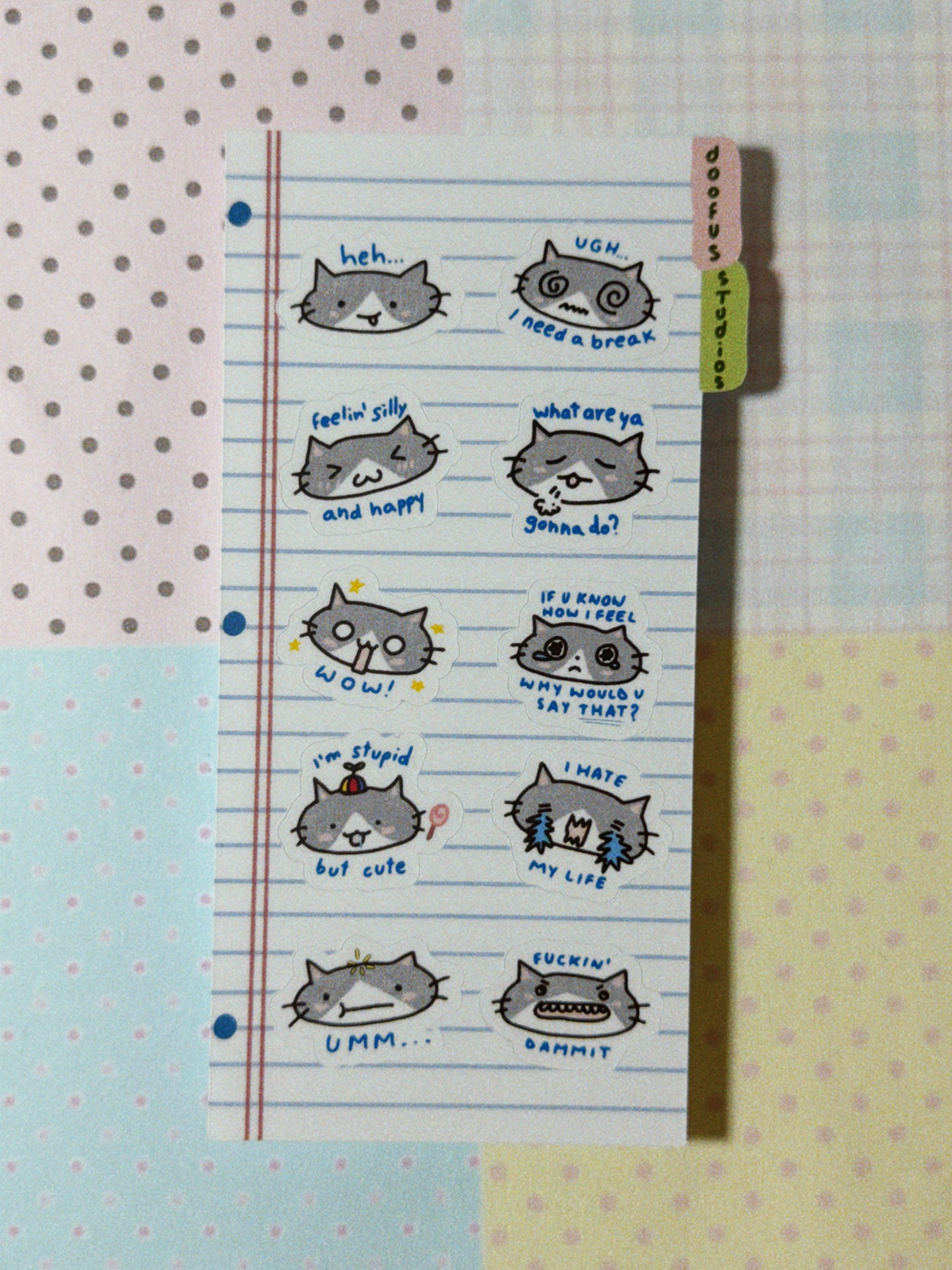 Cat Emotions Sticker Sheet