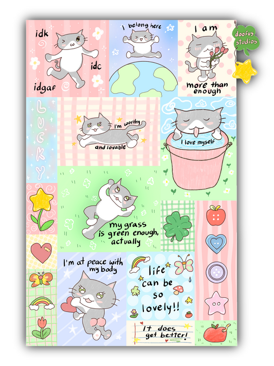 Positive Affirmation Cats Sticker Sheet